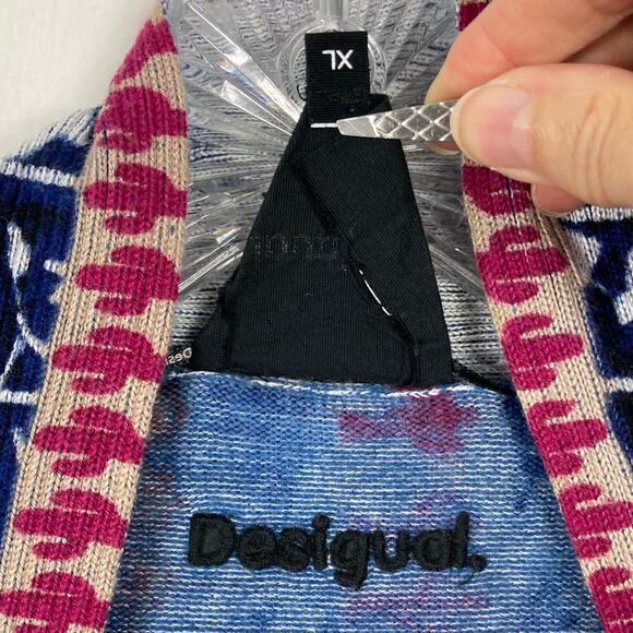 NWOT DESIGUAL Cardigan XL Blue Aztec Open Drape Asymmetric Long Sleeve Ribbed - Picture 7 of 13